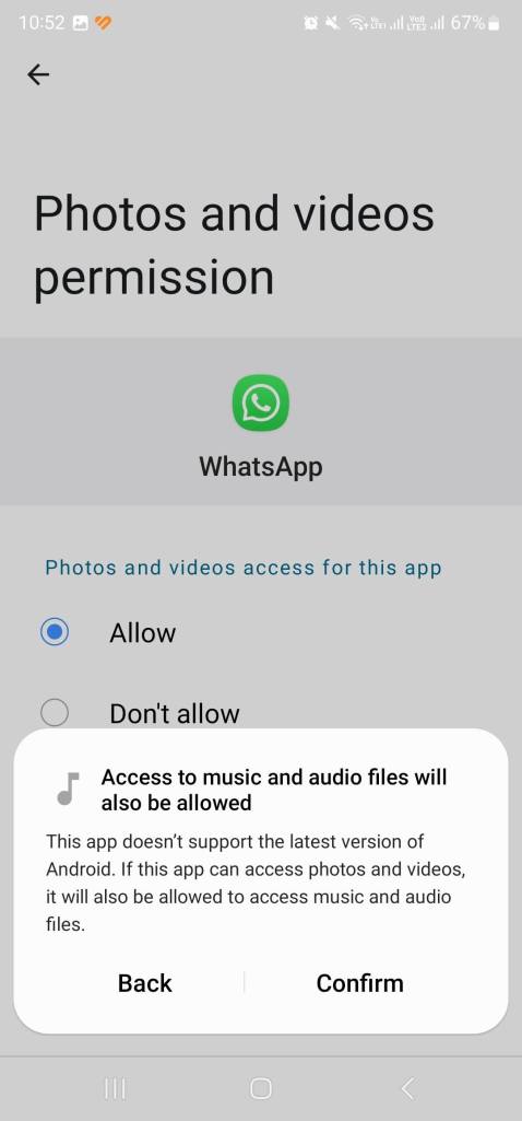 allow whatsapp photo and video permission