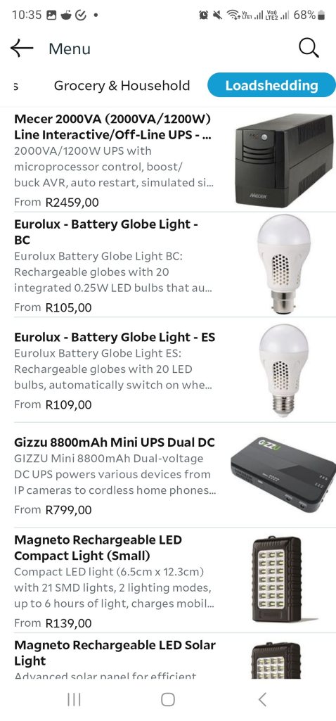 loadshedding items on takealot now